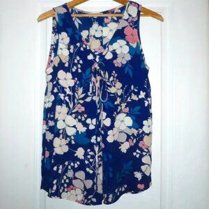 NORDSTROM Pleione Made in USA Floral Keyhole Tie Neck Blouse Small